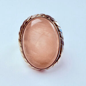 BIG 20.75 CT Rose Quartz Emotional Healing Sterling Silver 925 Vintage Ring